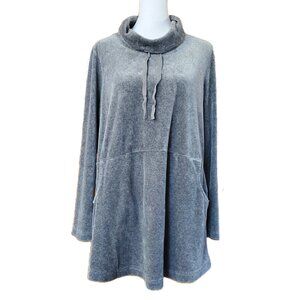 J. Jill Pure Jill Gray Velvet Velour Turtleneck Tunic Sweatshirt Women's Size M